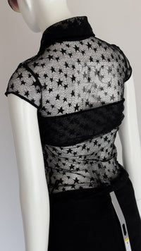 CHANEL 04PF Black Short Sleeve Star Blouse Tops 36 シャネル ブラック 星柄 半袖ブラウス トップス 即発