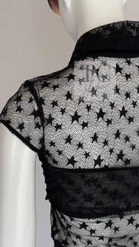 CHANEL 04PF Black Short Sleeve Star Blouse Tops 36 シャネル ブラック 星柄 半袖ブラウス トップス 即発