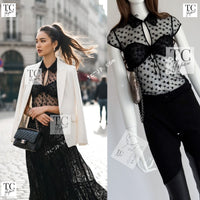 CHANEL 04PF Black Short Sleeve Star Blouse Tops 36 シャネル ブラック 星柄 半袖ブラウス トップス 即発