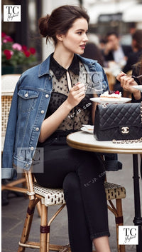 CHANEL 04PF Black Short Sleeve Star Blouse Tops 36 シャネル ブラック 星柄 半袖ブラウス トップス 即発