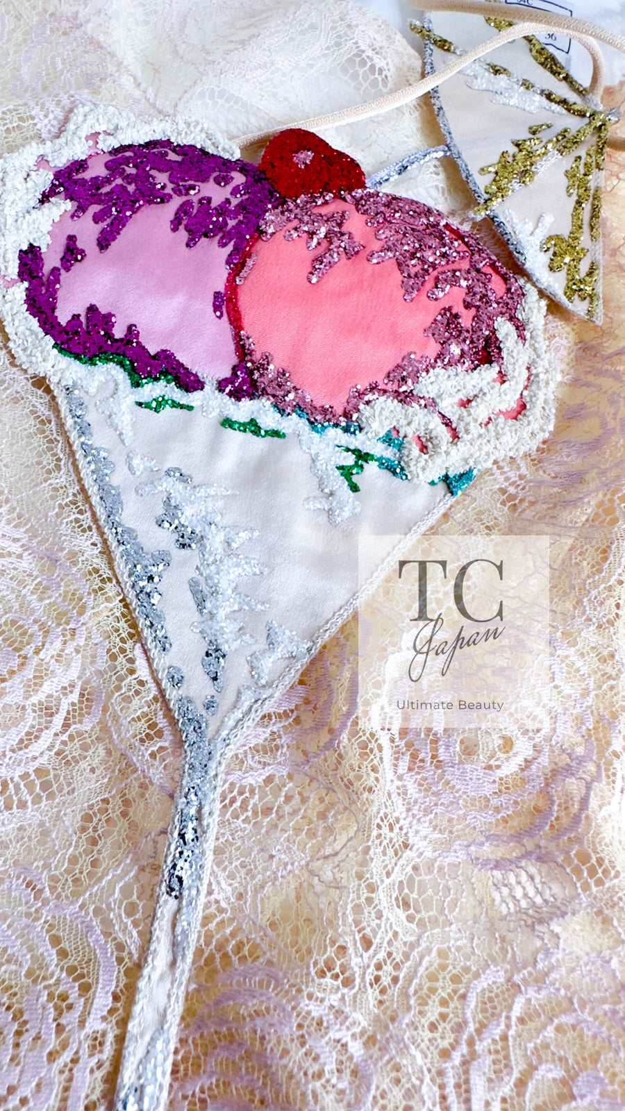 CHANEL 04C Ice Cream Lace Camisole Tops 36 シャネル アイスクリーム刺繍 レース キャミソール トップス 即発