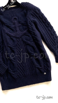 CHANEL 18PF Navy Wool Cashmere Dress Knit Sweater 38 40 42 シャネル ネイビー ウール カシミア ケーブル ニット ワンピース セーター 即発