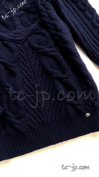 CHANEL 18PF Navy Wool Cashmere Dress Knit Sweater 38 40 42 シャネル ネイビー ウール カシミア ケーブル ニット ワンピース セーター 即発