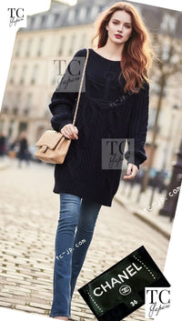 CHANEL 18PF Navy Wool Cashmere Dress Knit Sweater 38 40 42 シャネル ネイビー ウール カシミア ケーブル ニット ワンピース セーター 即発