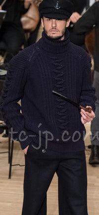 CHANEL 18PF Navy Wool Cashmere Dress Knit Sweater 38 40 42 シャネル ネイビー ウール カシミア ケーブル ニット ワンピース セーター 即発 - TC JAPAN