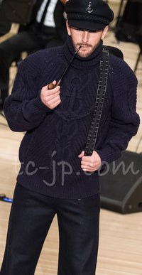 CHANEL 18PF Navy Wool Cashmere Dress Knit Sweater 38 40 42 シャネル ネイビー ウール カシミア ケーブル ニット ワンピース セーター 即発 - TC JAPAN