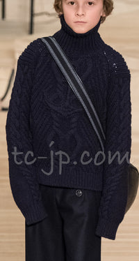 CHANEL 18PF Navy Wool Cashmere Dress Knit Sweater 38 40 42 シャネル ネイビー ウール カシミア ケーブル ニット ワンピース セーター 即発 - TC JAPAN