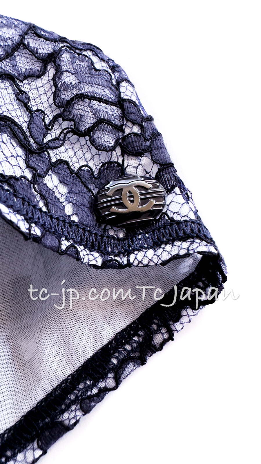 シャネル トップス CHANEL ネイビー ホワイト カメリア レース 14C