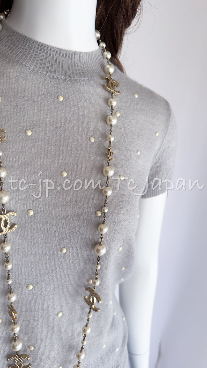CHANEL 14B Pearl Studded Mohair Cashmere Sweater 34 シャネル モヘア カシミア セーター 即発