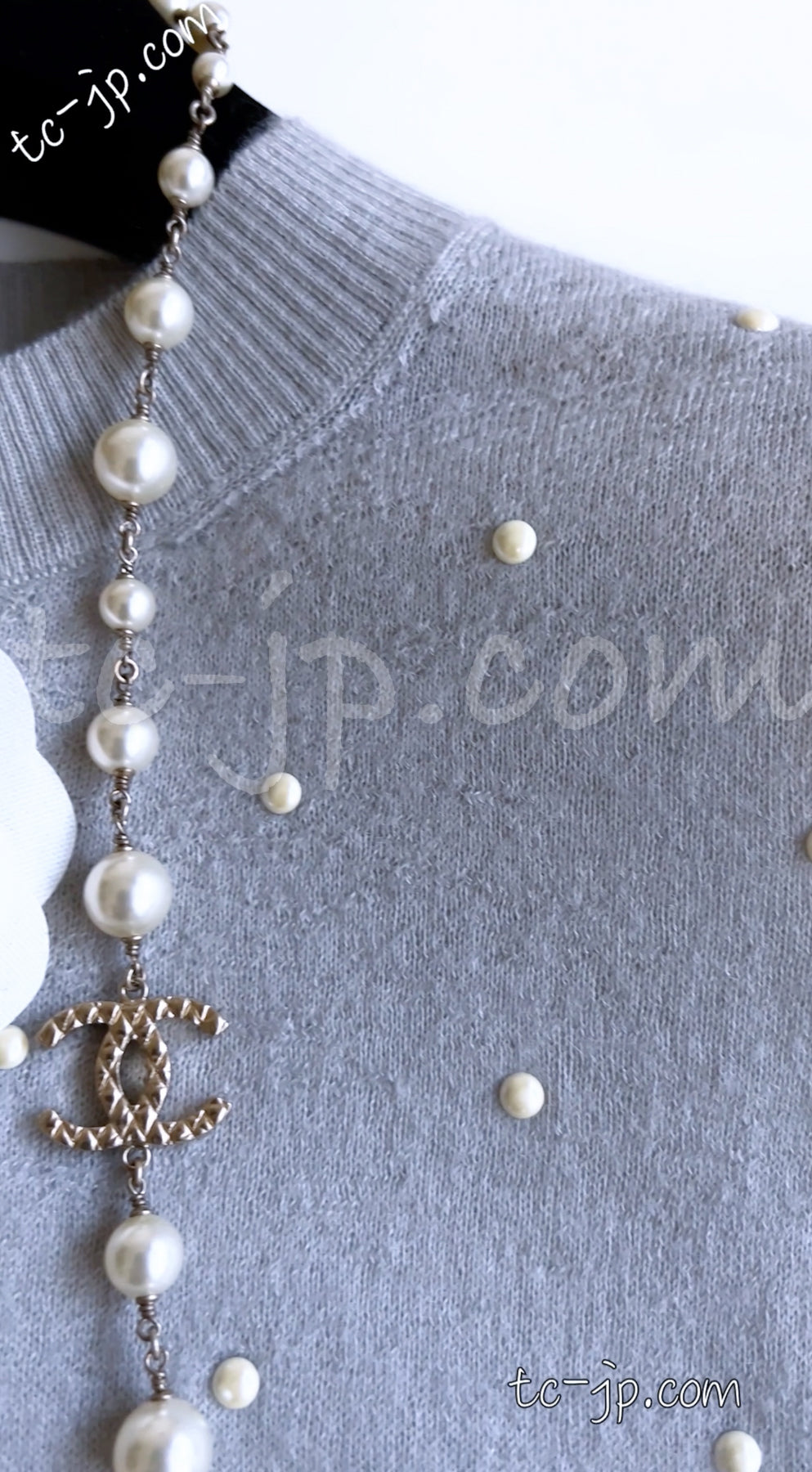 CHANEL 14B Pearl Studded Mohair Cashmere Sweater 34 シャネル モヘア カシミア セーター 即発