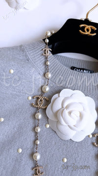CHANEL 14B Pearl Studded Mohair Cashmere Sweater 34 シャネル モヘア カシミア セーター 即発