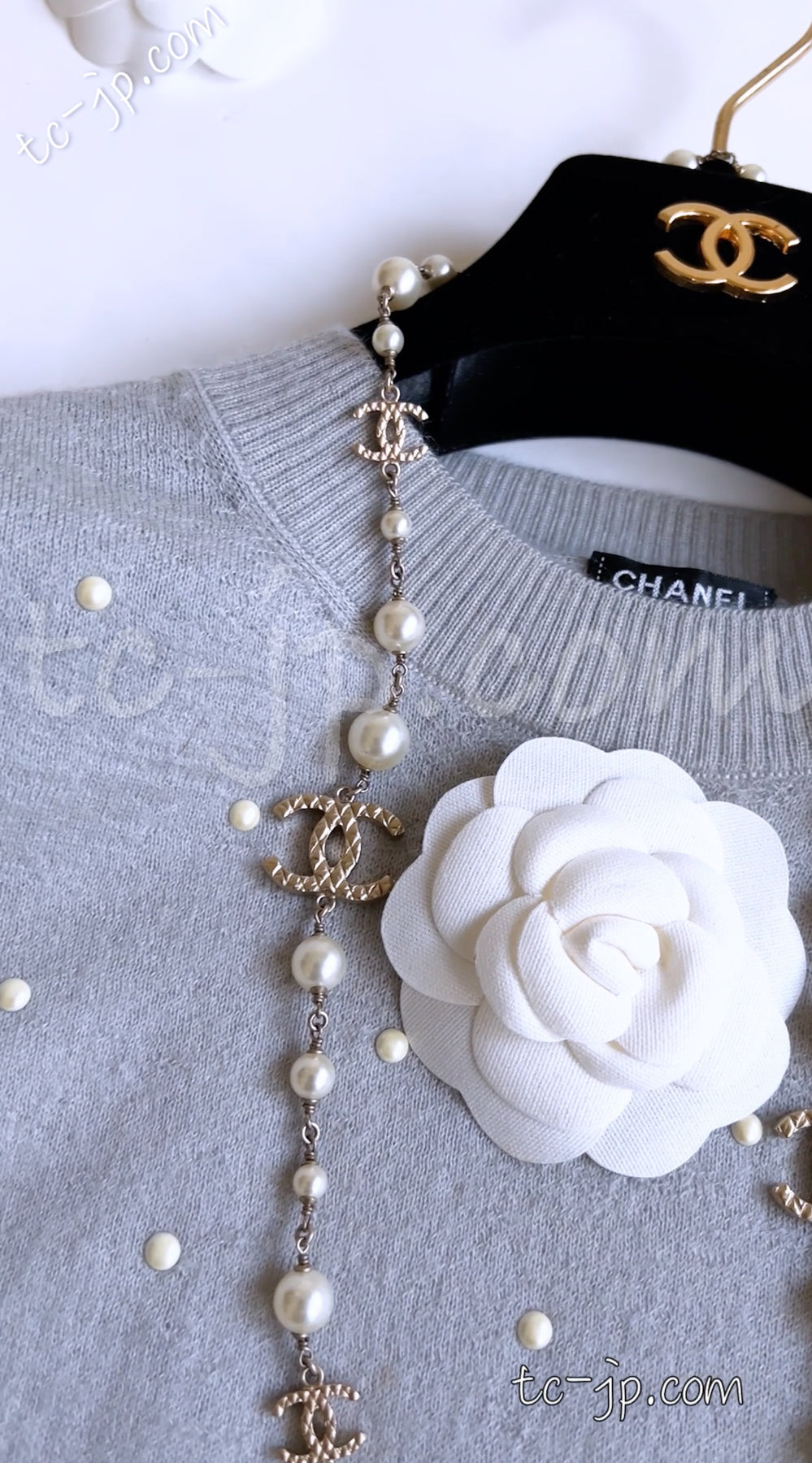 CHANEL 14B Pearl Studded Mohair Cashmere Sweater 34 シャネル モヘア カシミア セーター 即発