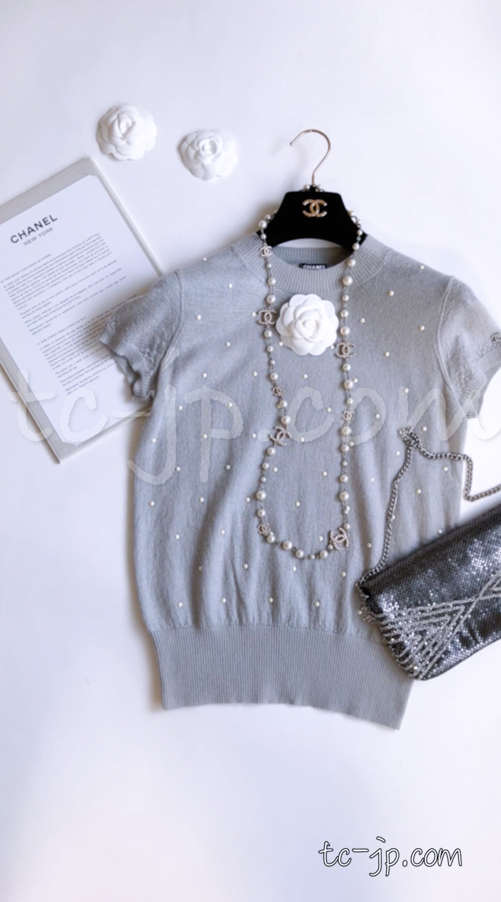 CHANEL 14B Pearl Studded Mohair Cashmere Sweater 34 シャネル モヘア カシミア セーター 即発