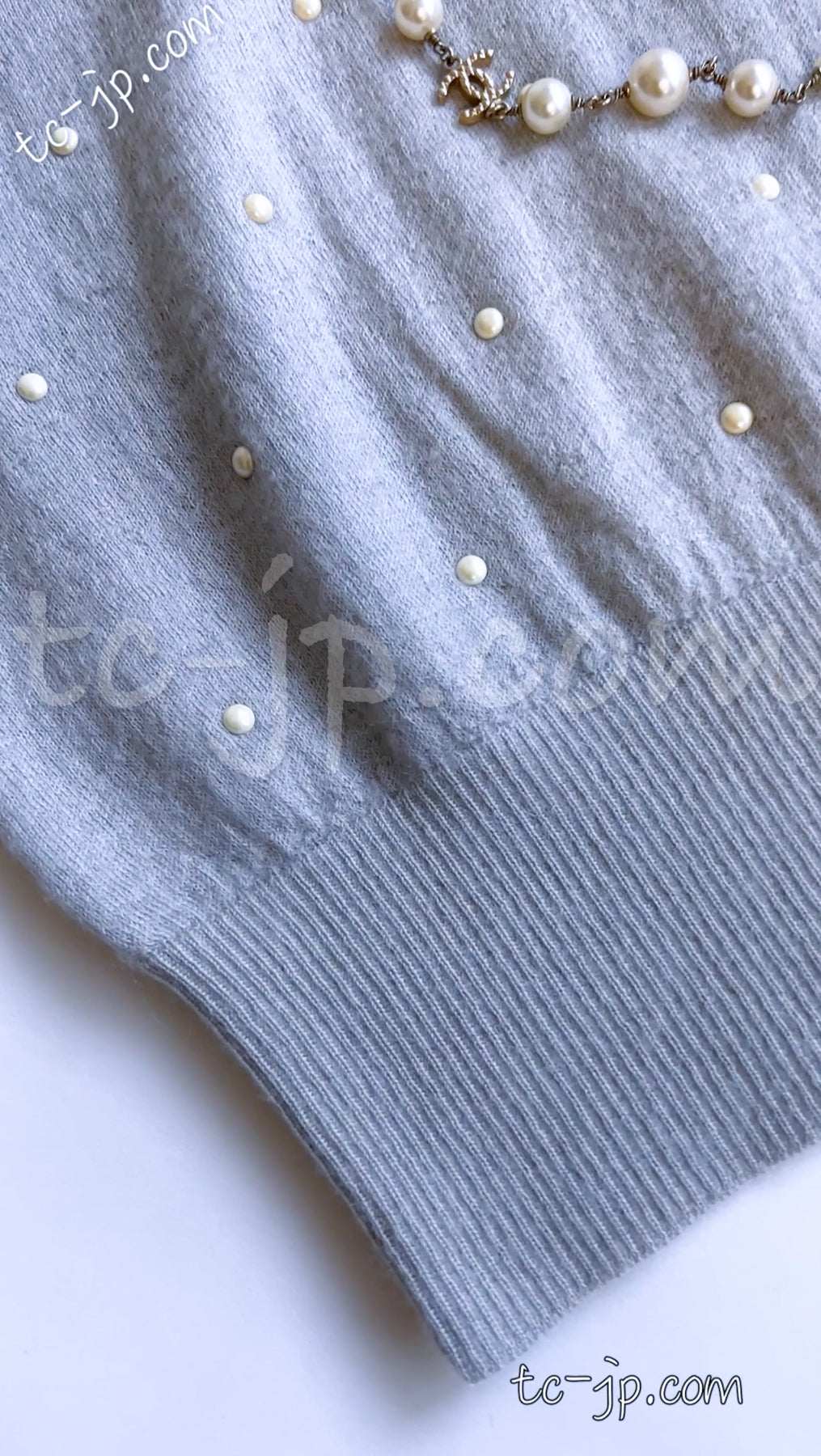 CHANEL 14B Pearl Studded Mohair Cashmere Sweater 34 シャネル モヘア カシミア セーター 即発