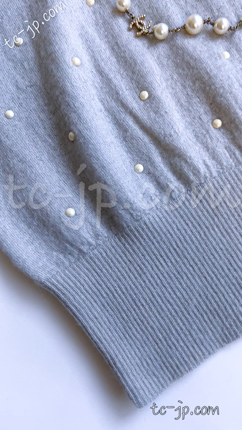 CHANEL 14B Pearl Studded Mohair Cashmere Sweater 34 シャネル モヘア カシミア セーター 即発