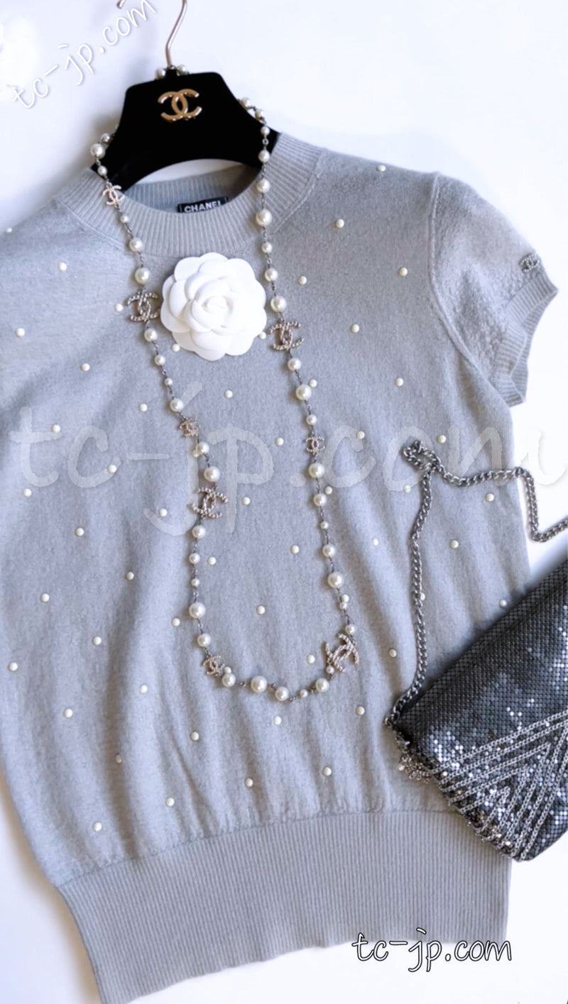 CHANEL 14B Pearl Studded Mohair Cashmere Sweater 34 シャネル モヘア カシミア セーター 即発