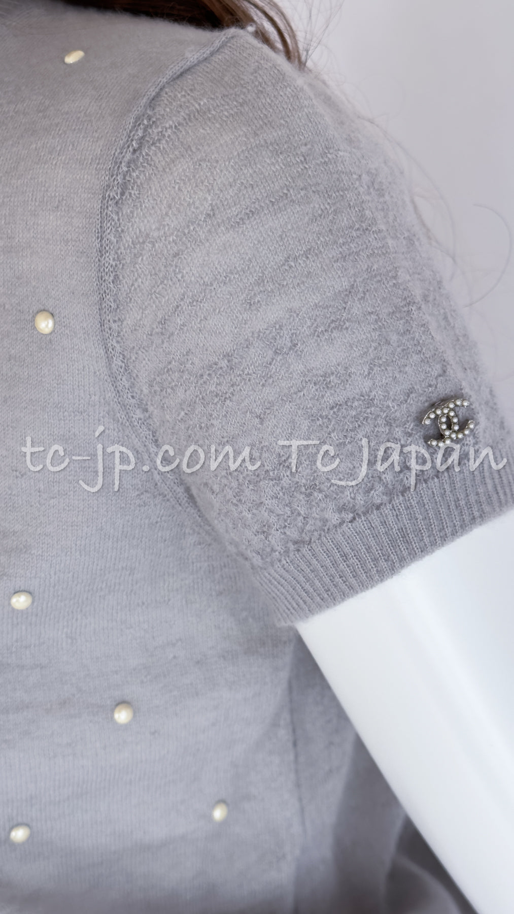 CHANEL 14B Pearl Studded Mohair Cashmere Sweater 34 シャネル モヘア カシミア セーター 即発