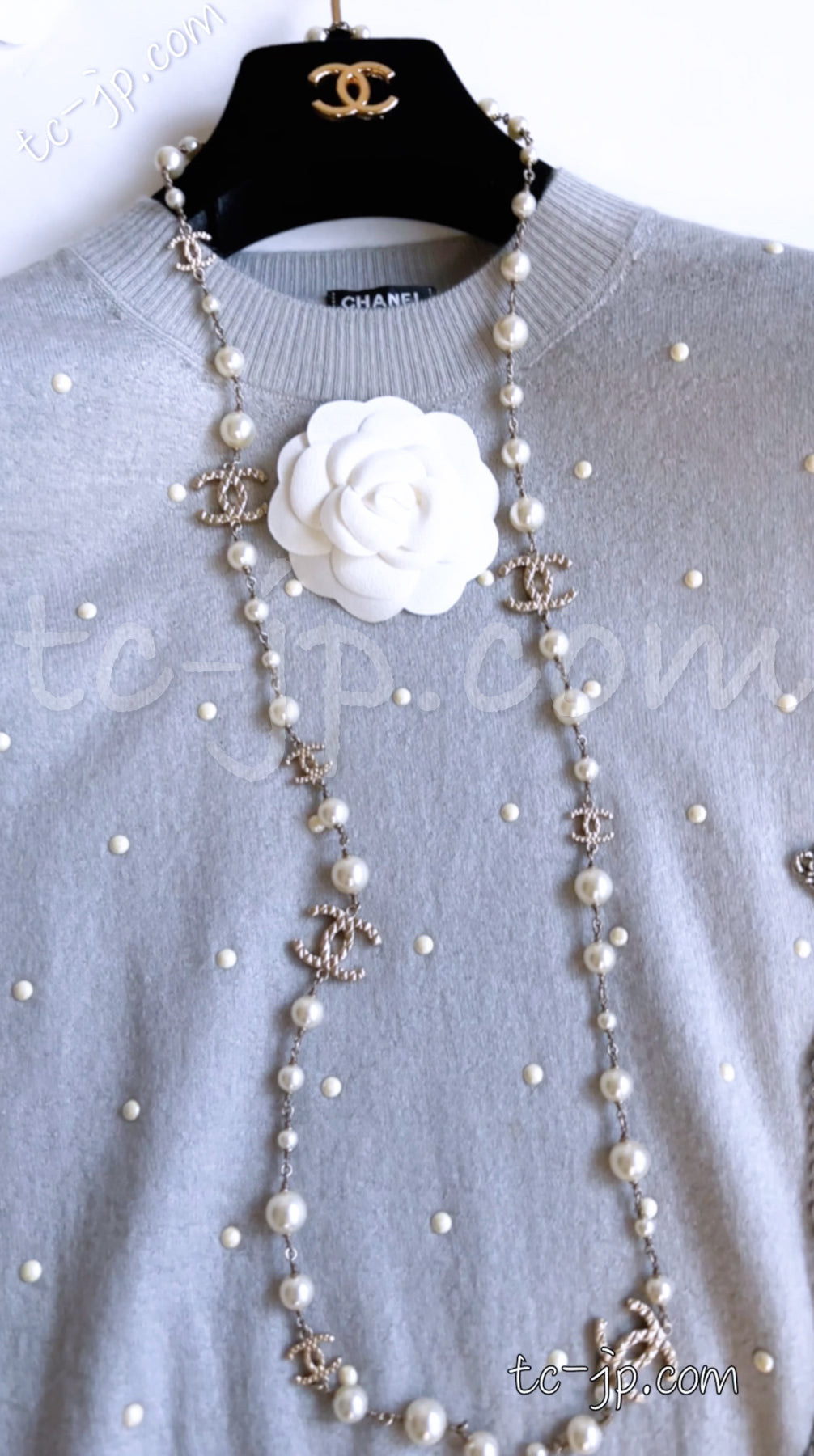 CHANEL 14B Pearl Studded Mohair Cashmere Sweater 34 シャネル モヘア カシミア セーター 即発