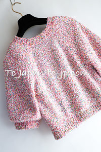 CHANEL 16C Pink Muliticolor Sequin Embellishments Sweater Tops 40 42 44 シャネル ピンク マルチカラー スパンコール セーター トップス