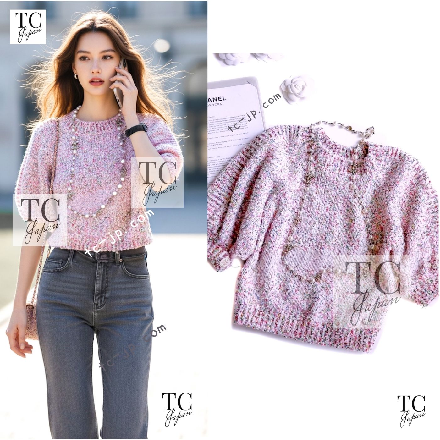 CHANEL 16C pink sequin women's sweater / シャネル レディース ピンク スパンコール セーター