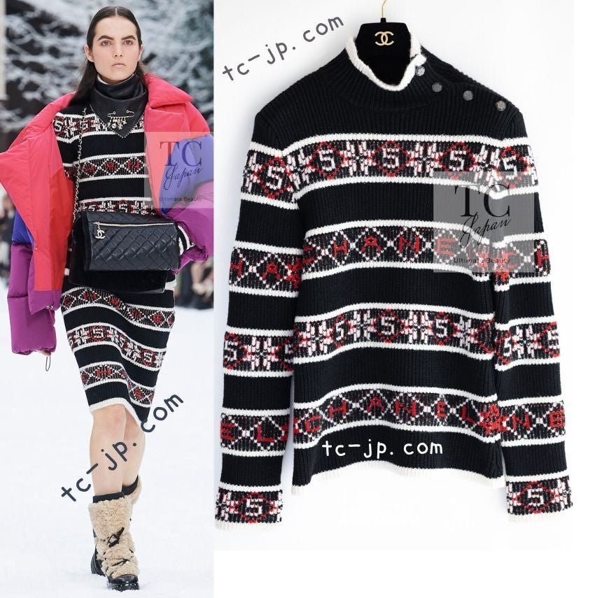 シャネル セーター CHANEL ブラック ロゴ カシミア ニット 19A