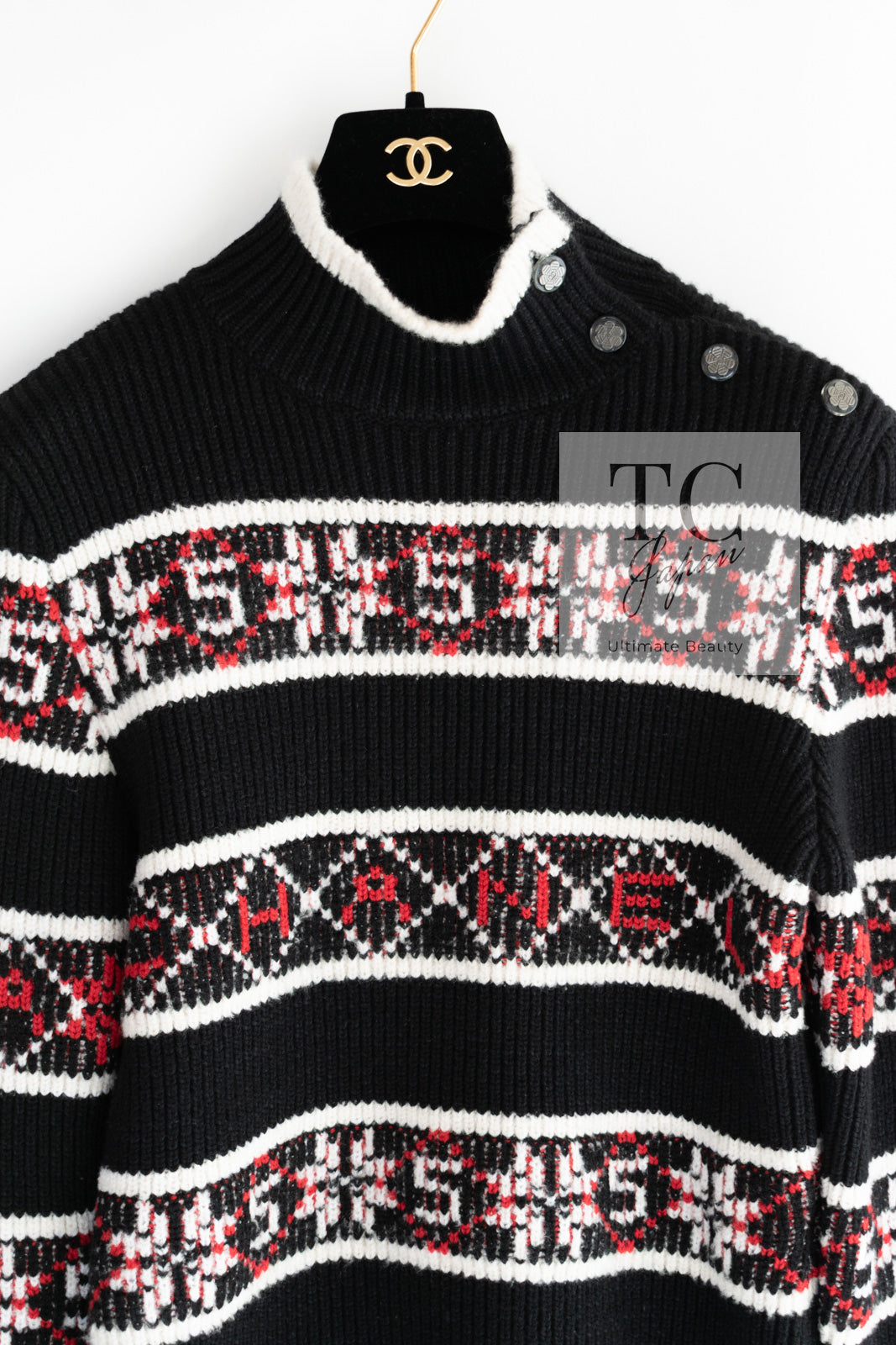 シャネル セーター CHANEL ブラック ロゴ カシミア ニット 19A