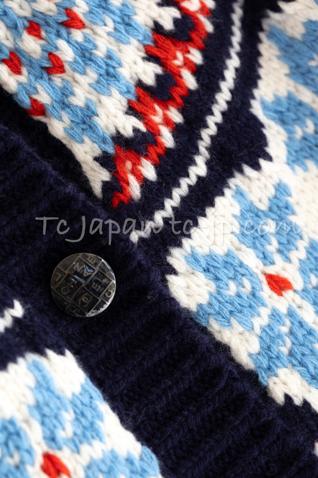 CHANEL 18N Coco Neige Navy Nordic Wool Knit Cardigan 38 40 シャネル ココ ネージュ  ネイビー ノルディック ウール ニット カーディガン 即発