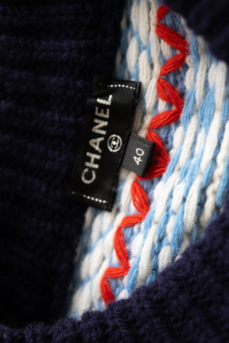 CHANEL 18N Coco Neige Navy Nordic Wool Knit Cardigan 38 40 シャネル ココ ネージュ ネイビー ノルディック ウール ニット カーディガン 即発