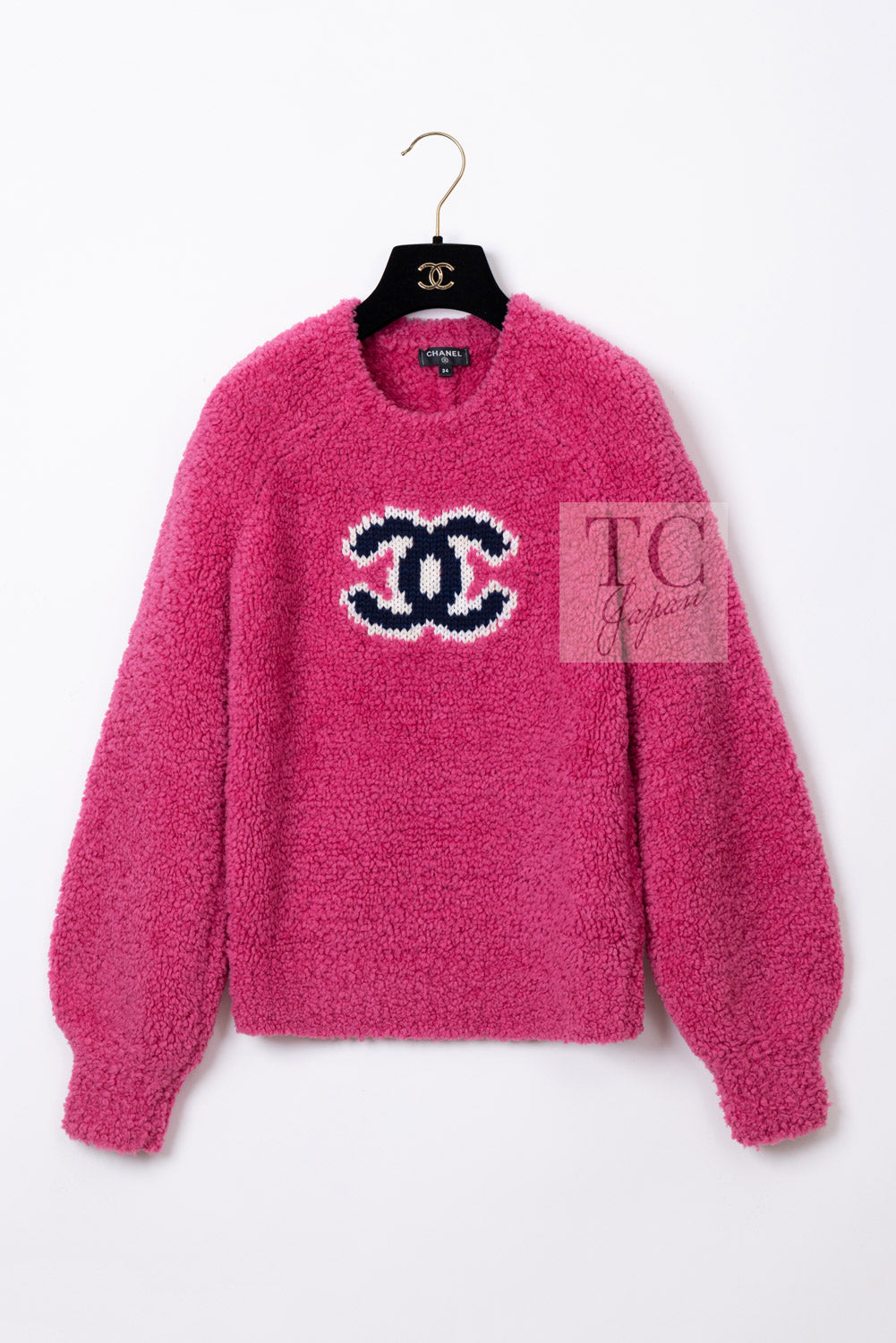CHANEL 19A Pink Black CC Logo COCO Mark Sweater 34 36 2