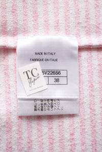 CHANEL 19C Pink and white La Pausa Top T-Shirts 38 シャネル ピンク LA PAUSA トップス ボーダー パイル地 半袖 Ｔシャツ 即発