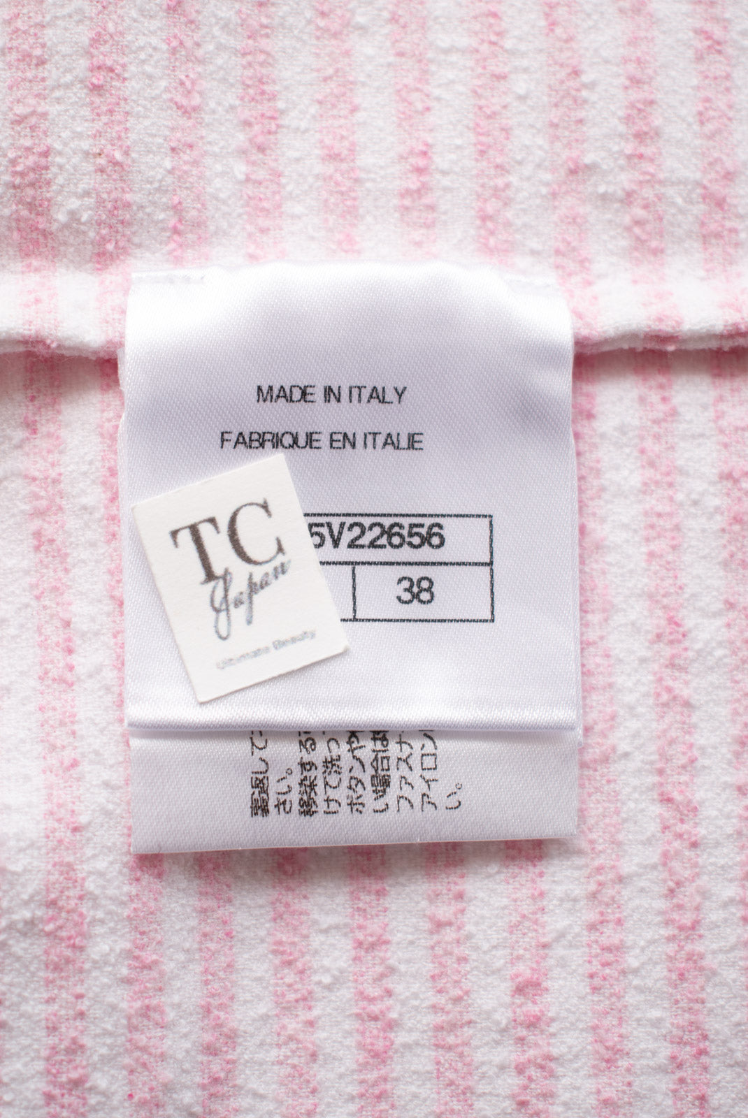 CHANEL 19C Pink and white La Pausa Top T-Shirts 38 シャネル ピンク LA PAUSA トップス ボーダー パイル地 半袖 Ｔシャツ 即発