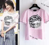 CHANEL 19C Pink and white La Pausa Top T-Shirts 38 シャネル ピンク LA PAUSA トップス ボーダー パイル地 半袖 Ｔシャツ 即発