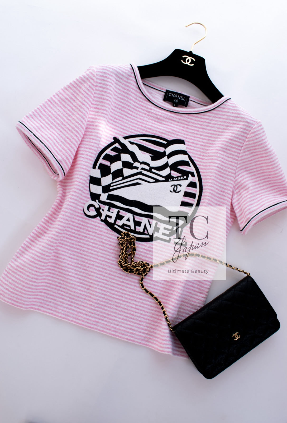 シャネル トップス Tシャツ CHANEL 19C ピンク LA PAUSA ボーダー