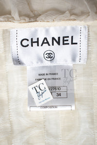 CHANEL 10S Gray Ivory Ecru Camellia Ruffles Linen Silk Blouse Tops 34 シャネル グレー アイボリー 生成り カメリア シルク リネン ブラウス トップス 即発
