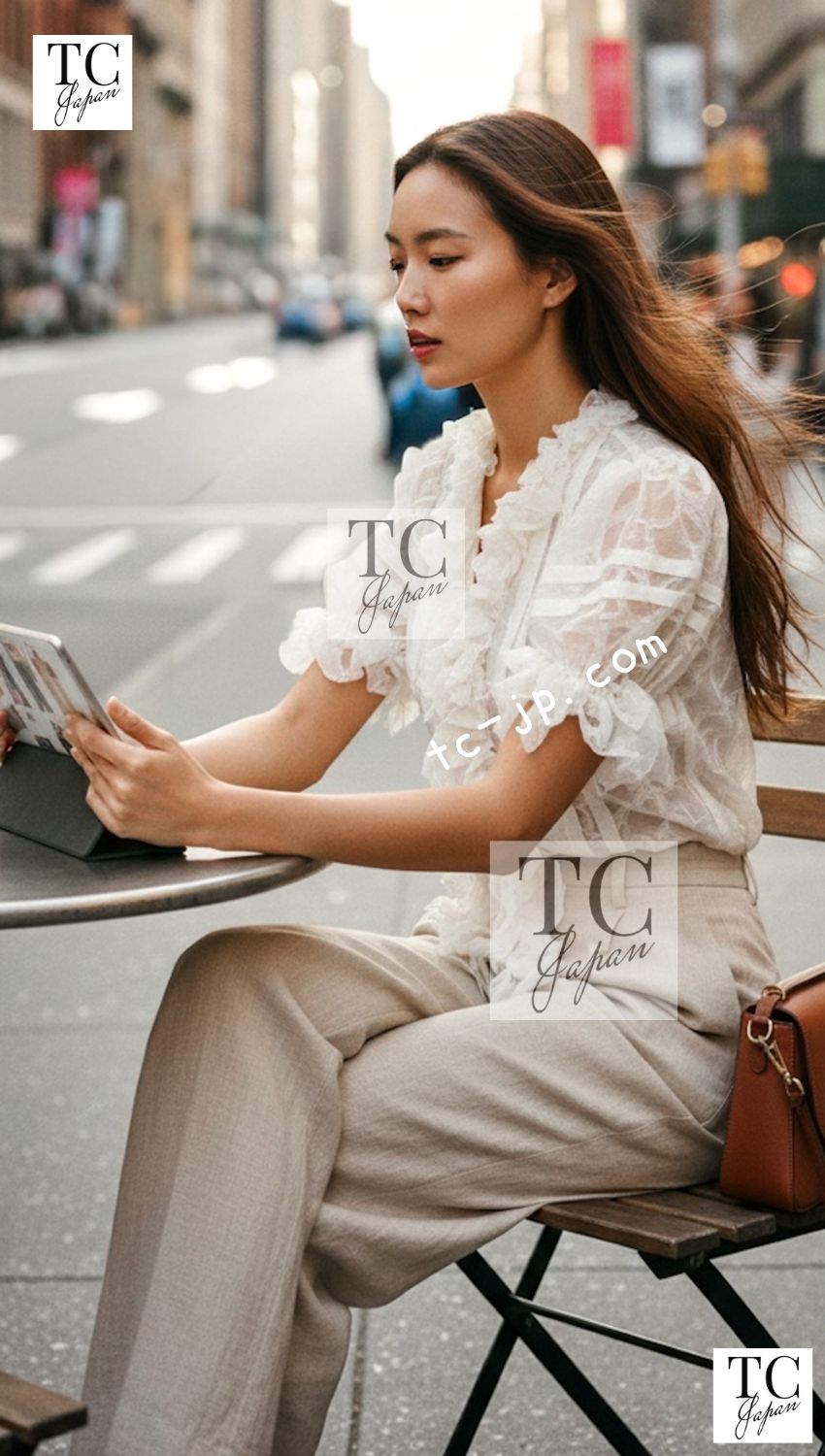 CHANEL 10S Gray Ivory Ecru Camellia Ruffles Linen Silk Blouse Tops 34 シャネル グレー アイボリー 生成り カメリア シルク リネン ブラウス トップス 即発