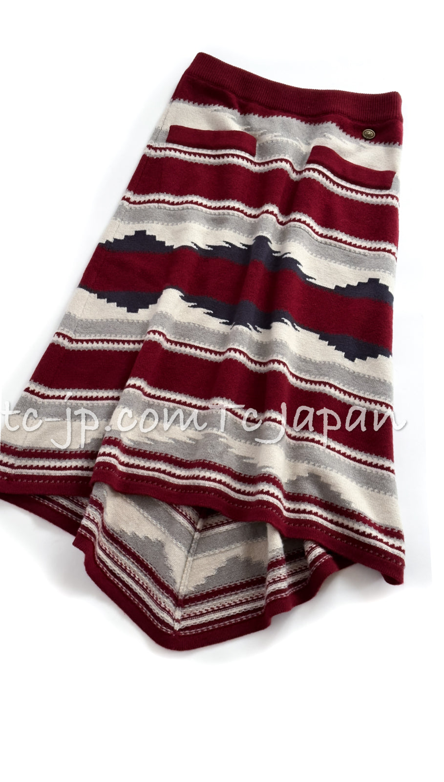 CHANEL 14PF Red Gray Multicolor Cashmere Skirt 36 シャネル レッド グレー マルチカラー カシミア スカート 即発