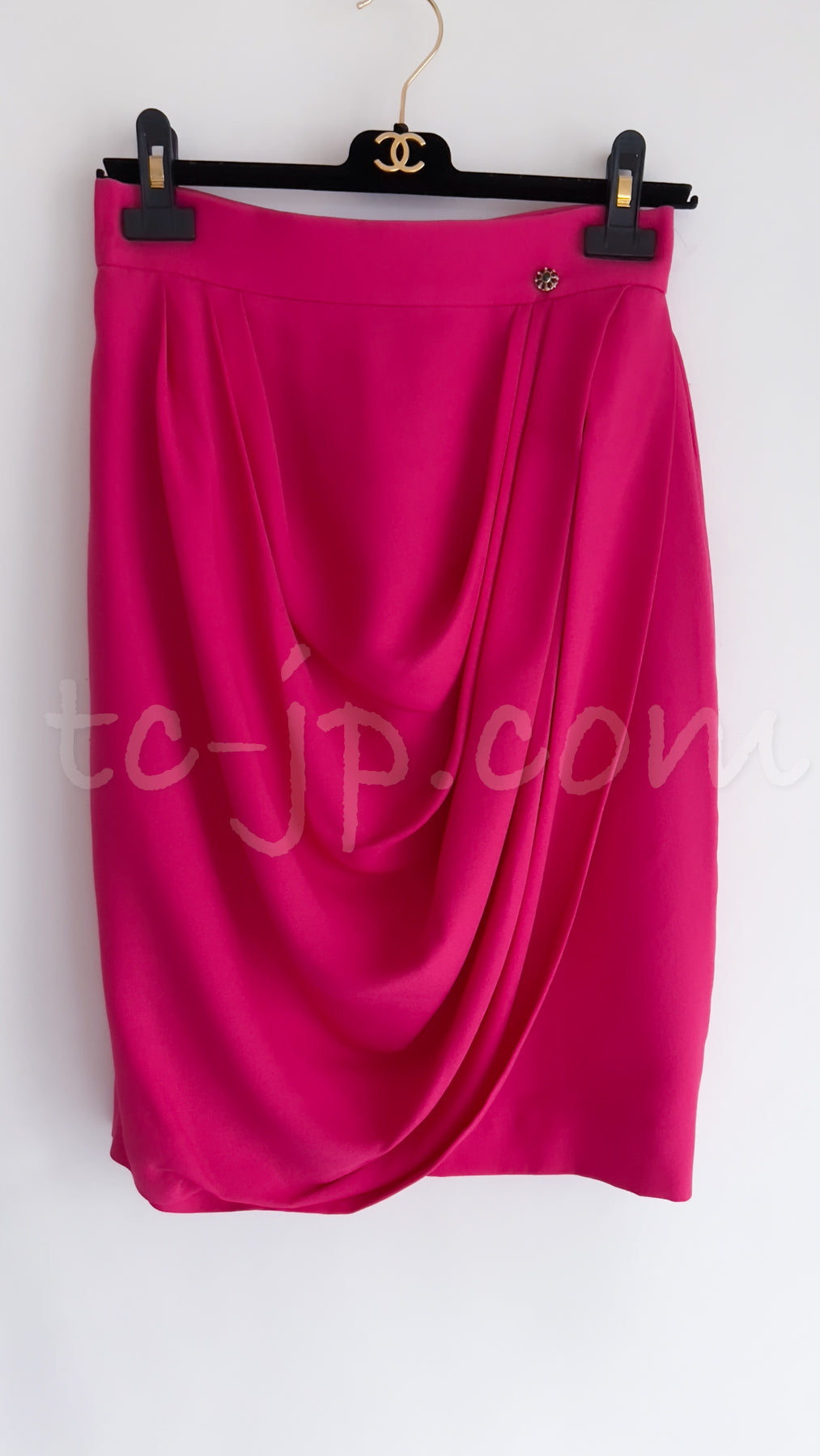 シャネル スカート CHANEL ピンク ドレープ エレガント シルク 12PF