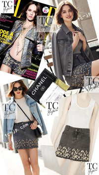 CHANEL 11S Gray Yellow Denim Cotton Mini Skirt 36 シャネル グレー イエロー デニム コットン ミニ スカート 即発