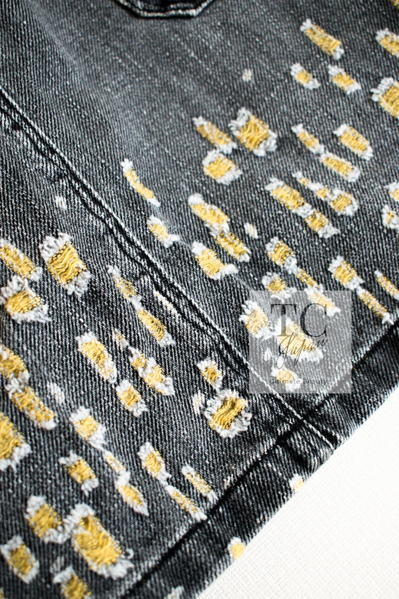 CHANEL 11S Gray Yellow Denim Cotton Mini Skirt 36 シャネル グレー イエロー デニム コットン ミニ スカート 即発 - TC JAPAN