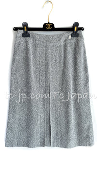 CHANEL 99C Gray Navy White Light Weight Cotton Wool Skirt 38 シャネル グレー ネイビー ホワイト コットン ウール スカート