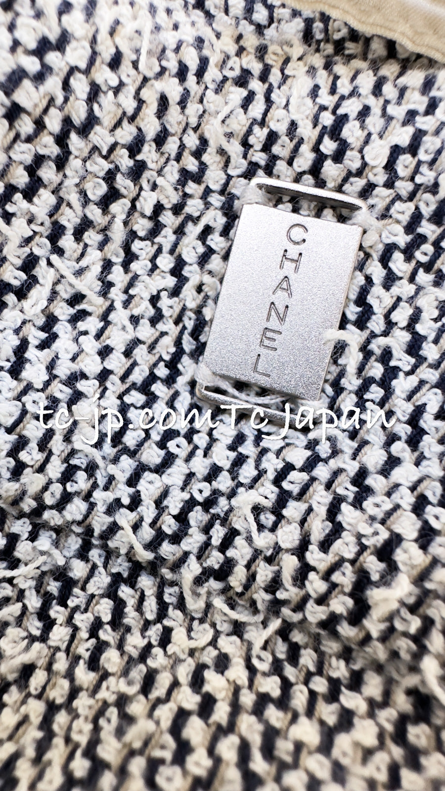 CHANEL 99C Gray Navy White Light Weight Cotton Wool Skirt 38 シャネル グレー ネイビー ホワイト コットン ウール スカート