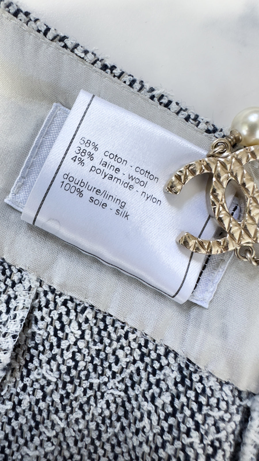CHANEL 99C Gray Navy White Light Weight Cotton Wool Skirt 38 シャネル グレー ネイビー ホワイト コットン ウール スカート