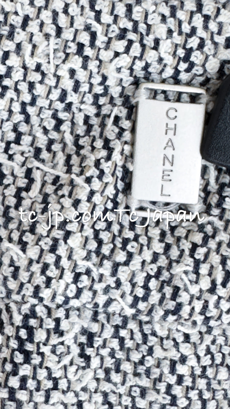 CHANEL 99C Gray Navy White Light Weight Cotton Wool Skirt 38 シャネル グレー ネイビー ホワイト コットン ウール スカート