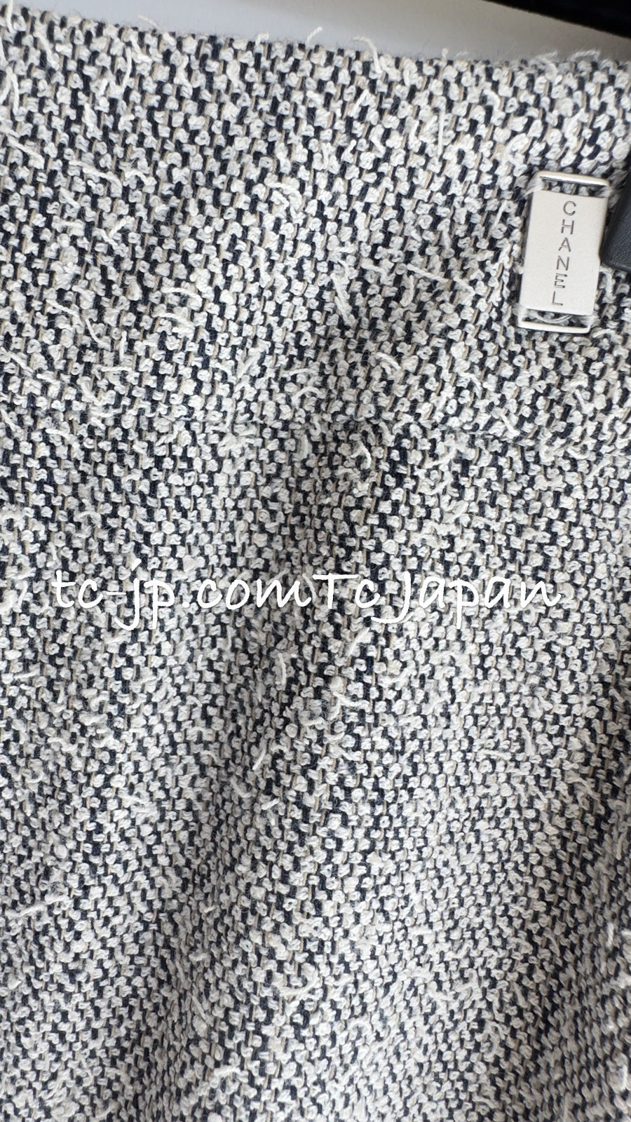 CHANEL 99C Gray Navy White Light Weight Cotton Wool Skirt 38 シャネル グレー ネイビー ホワイト コットン ウール スカート