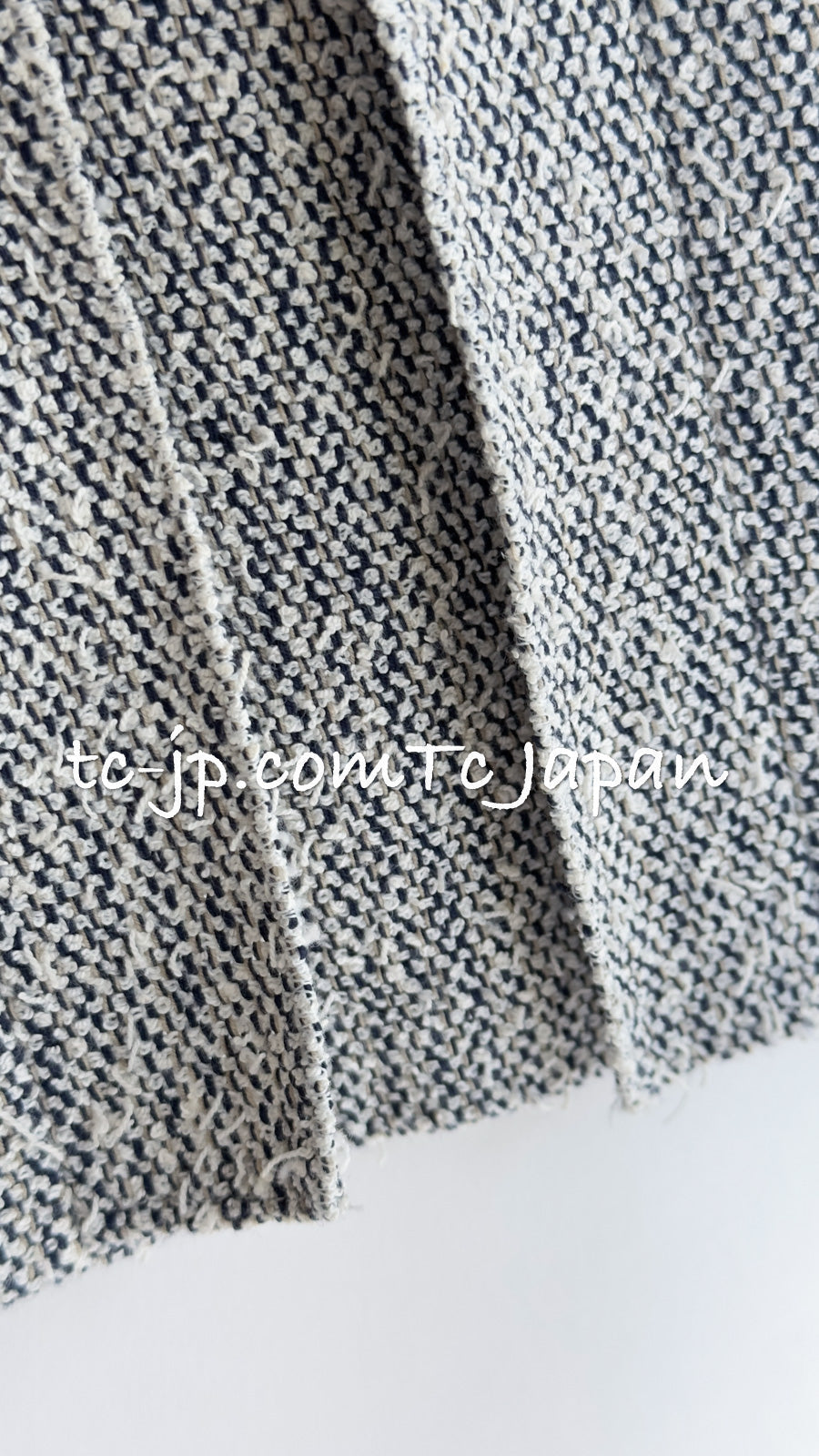 CHANEL 99C Gray Navy White Light Weight Cotton Wool Skirt 38 シャネル グレー ネイビー ホワイト コットン ウール スカート