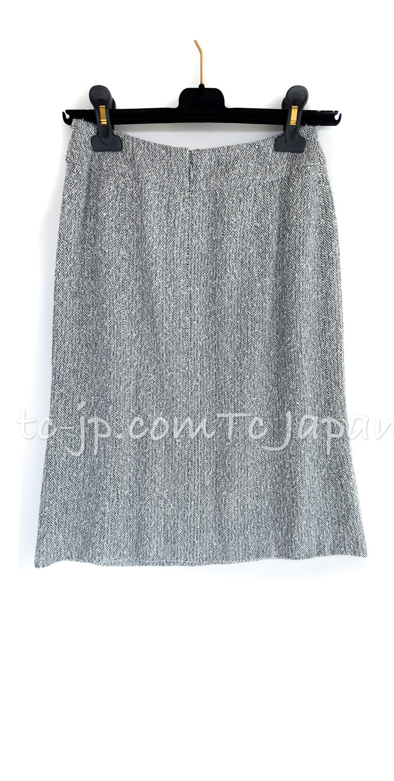 CHANEL 99C Gray Navy White Light Weight Cotton Wool Skirt 38 シャネル グレー ネイビー ホワイト コットン ウール スカート