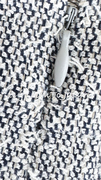 CHANEL 99C Gray Navy White Light Weight Cotton Wool Skirt 38 シャネル グレー ネイビー ホワイト コットン ウール スカート