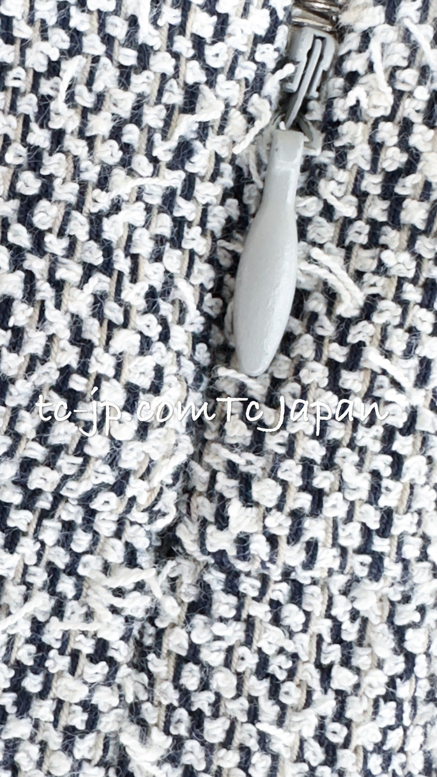 CHANEL 99C Gray Navy White Light Weight Cotton Wool Skirt 38 シャネル グレー ネイビー ホワイト コットン ウール スカート