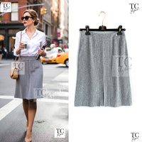 CHANEL 99C Gray Navy White Light Weight Cotton Wool Skirt 38 シャネル グレー ネイビー ホワイト コットン ウール スカート
