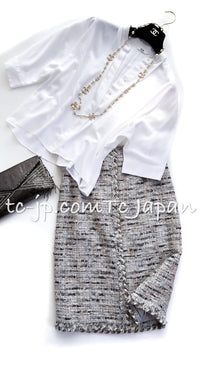 CHANEL 08A Sarah Jessica Parker Grey Multi Tweed Skirt Lion Button 36 シャネル サラ ジェシカ着用 グレー マルチ ツイード スカート ライオン ボタン 即発